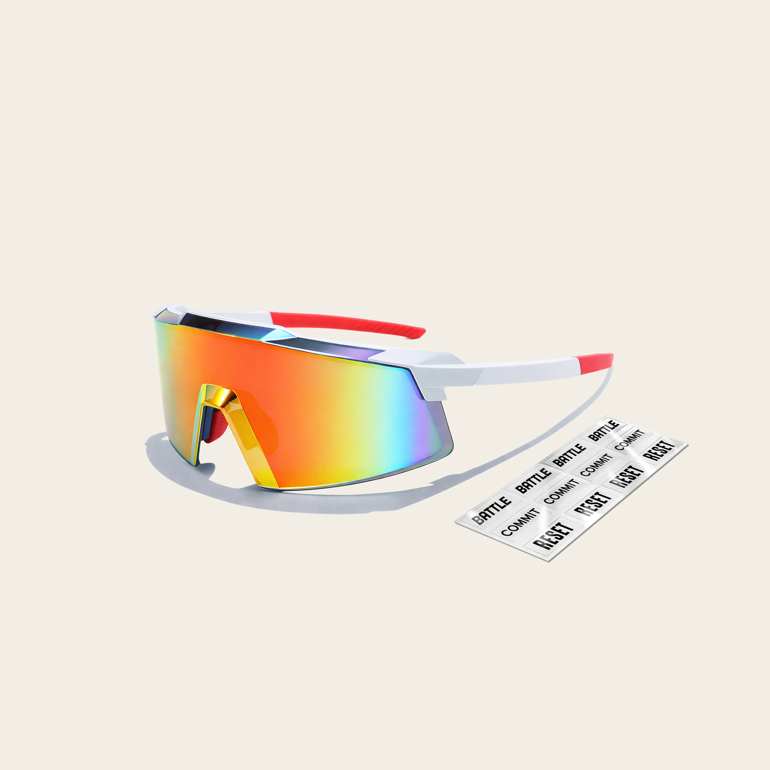 White and Red Performance Sports Sunglasses With Mindset Stickers