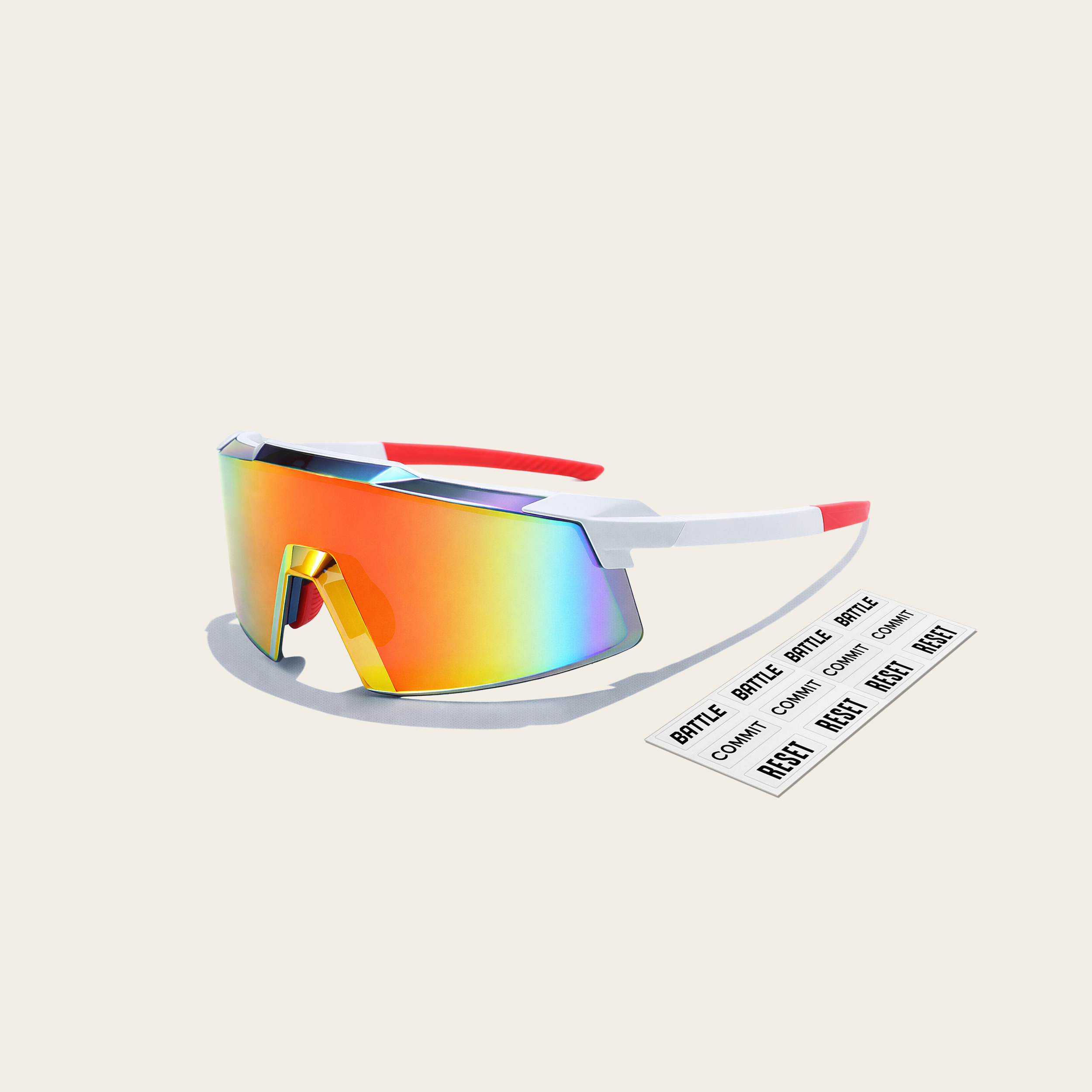 White and Red Performance Sports Sunglasses With Mindset Stickers