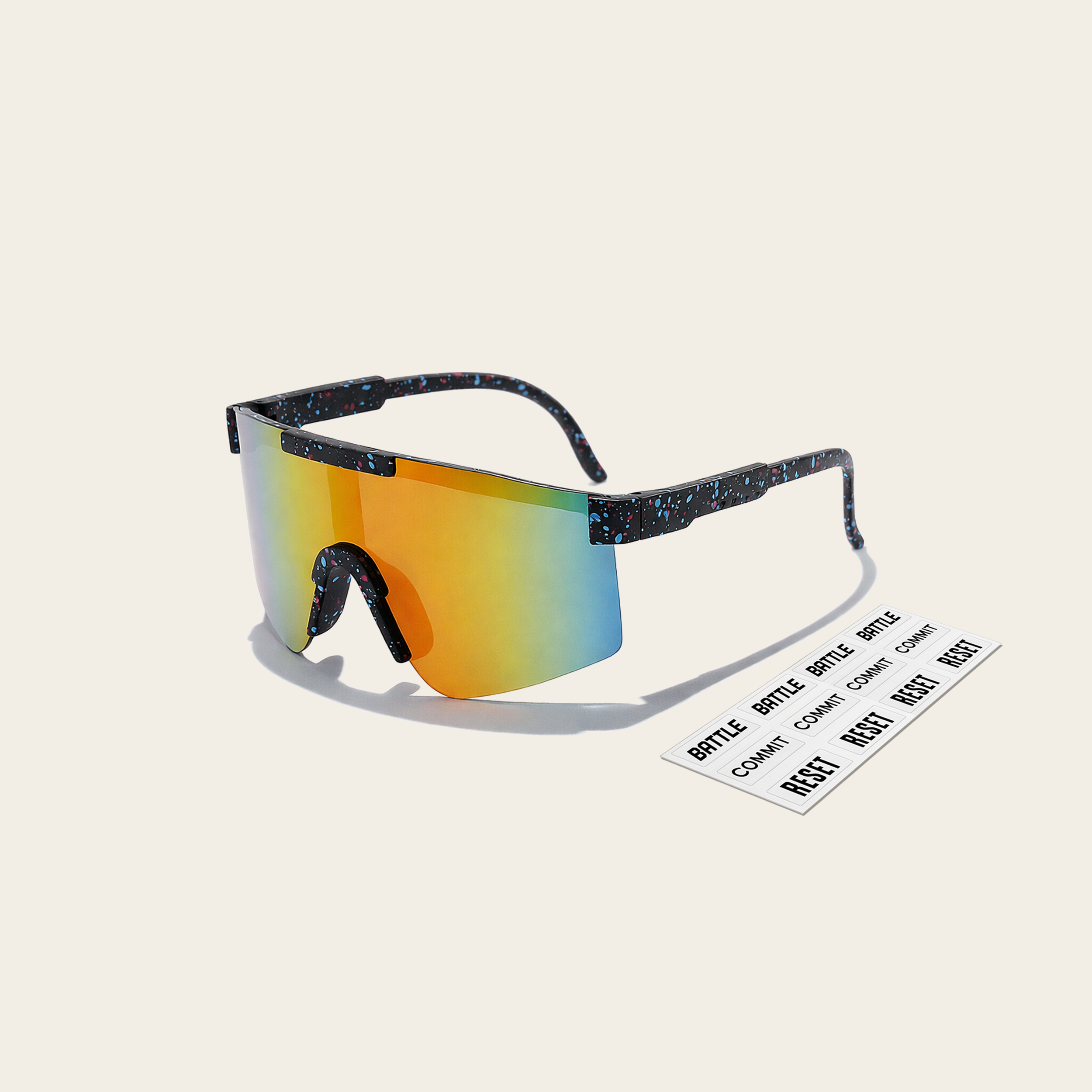 Black Speckled Youth Performance Sports Sunglasses With Mindset Sticker Pack