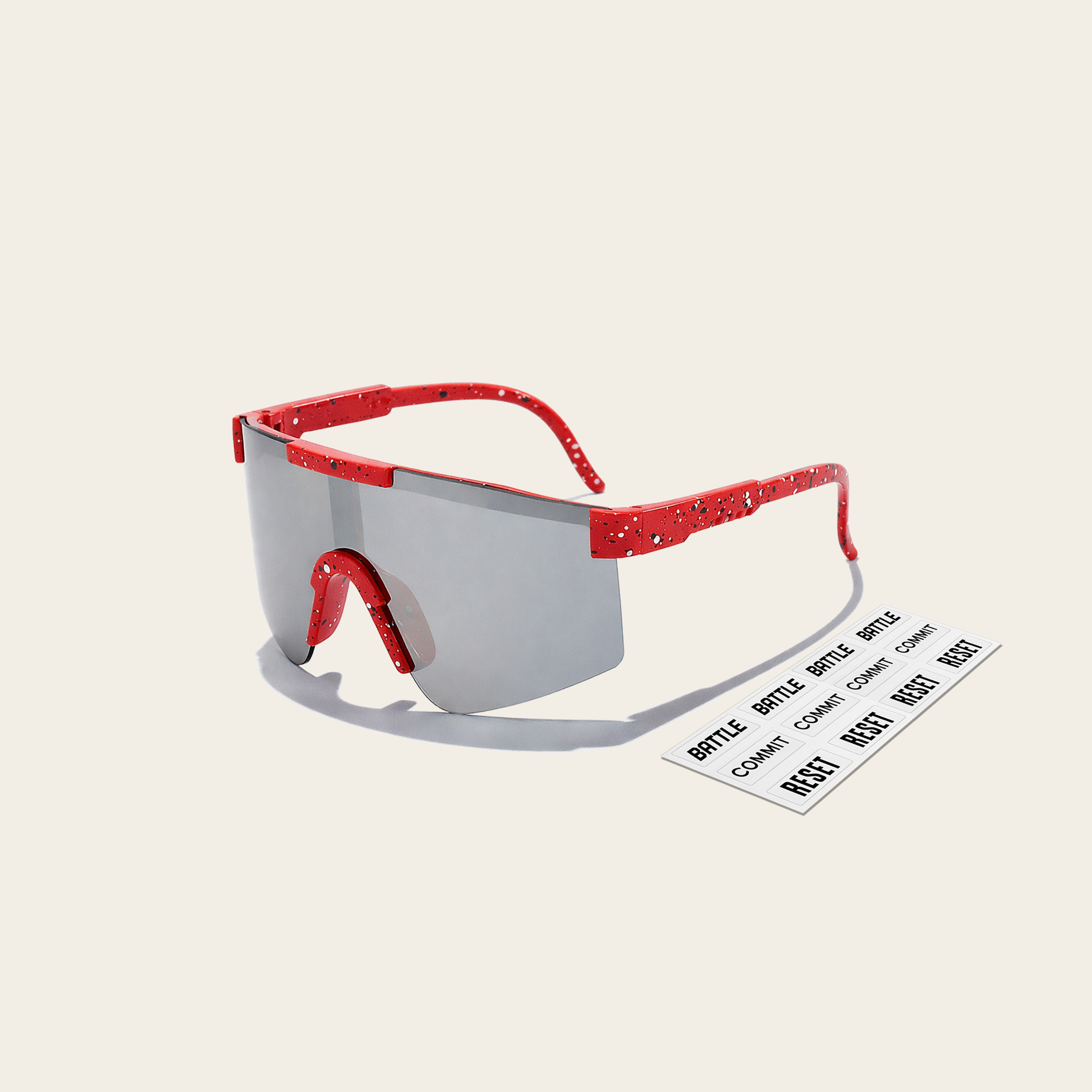 Red Speckled Youth Performance Sports Sunglasses With Mindset Sticker Pack
