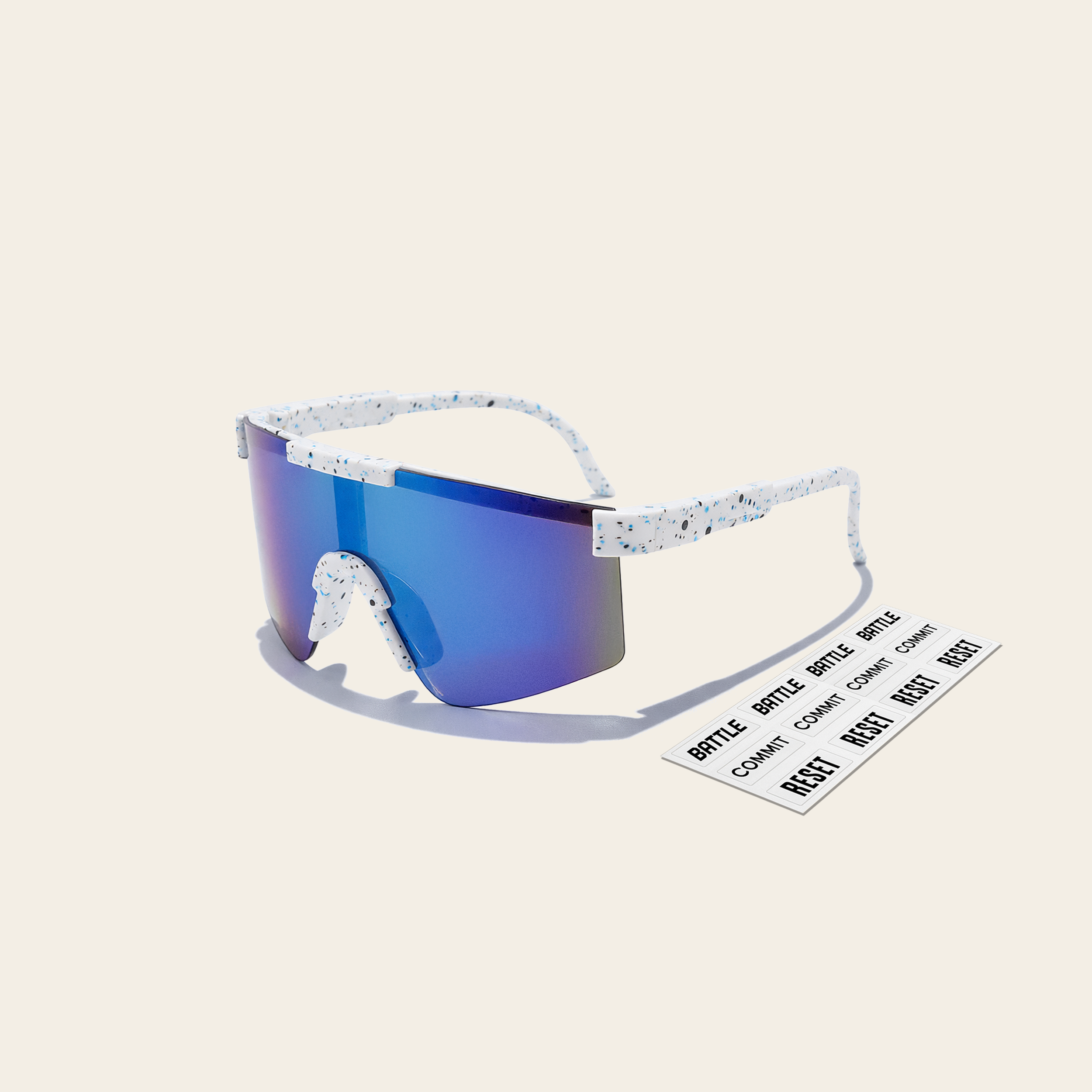 White Speckled Youth Performance Sports Sunglasses With Mindset Sticker Pack